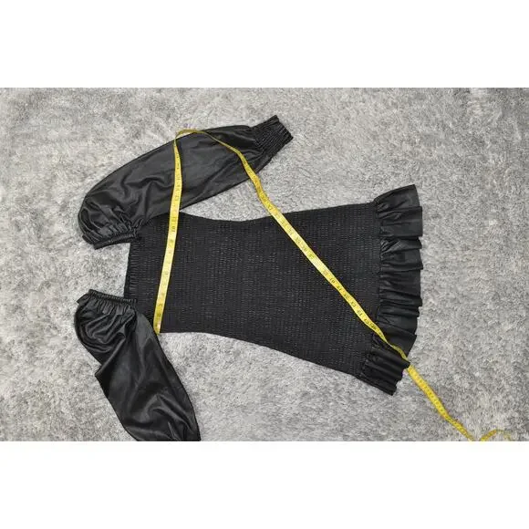 7 For All Mankind Black Shift Dress XS - Polyurethane Solid Square Neck - Picture 7 of 7